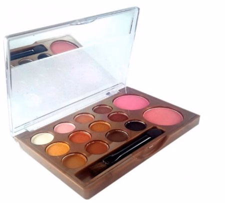 Paleta Multifuncional Kiss Beauty Colors 12 Cores de Sombras, 2 Blushes/Iluminadores e Aplicador